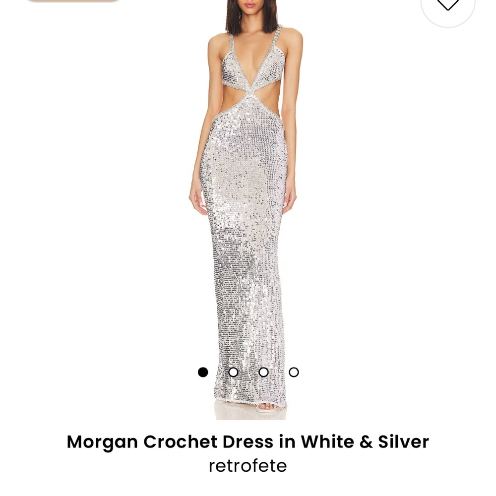 Retrofete Morgan Crochet Dress in White and Silver